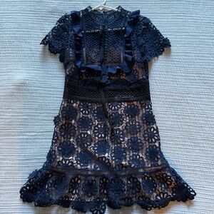 Self Portrait Navy Crochet Dress in size 6 US.